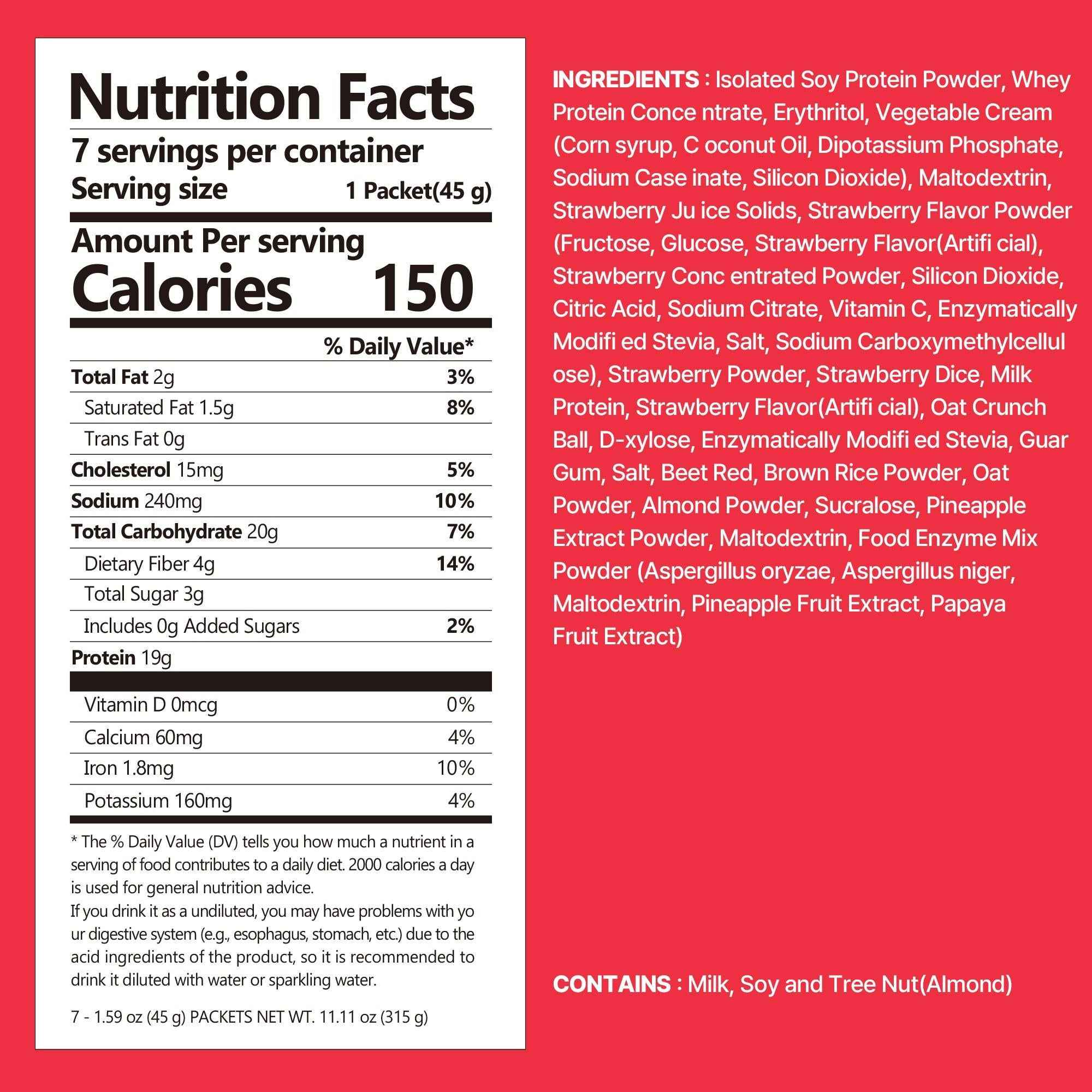 Flimeal Strawberry Protein Shake Pouch, With Crunchy Protein Balls (7 Packs X 1.59 oz)
