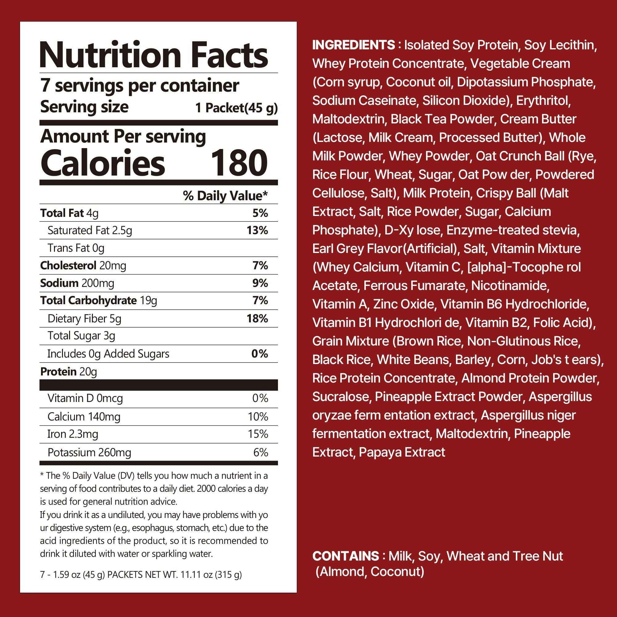 Flimeal Milk Tea Protein Shake Pouch, With Crunchy Protein Balls (7 Packs X 1.59 oz)