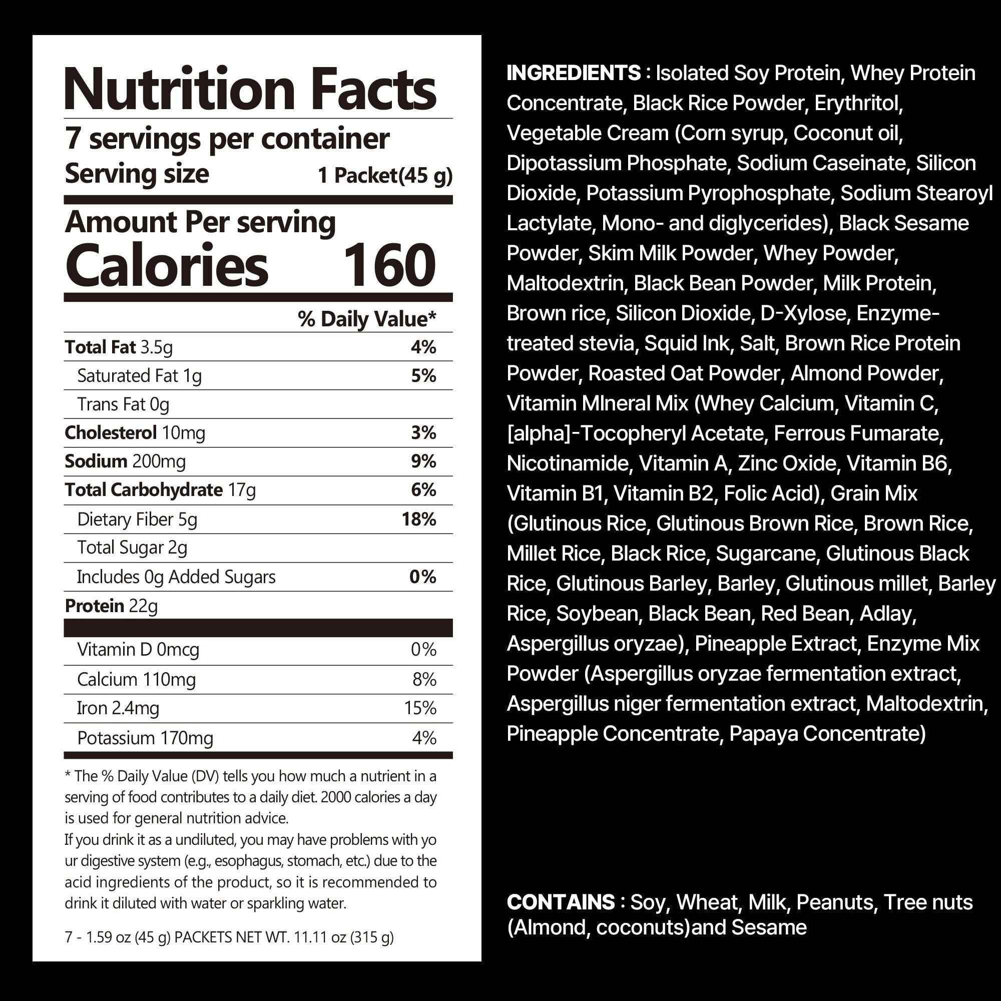 Flimeal Black Sesame Protein Shake Pouch, With Crunchy Protein Balls (7 Packs X 1.59 oz)