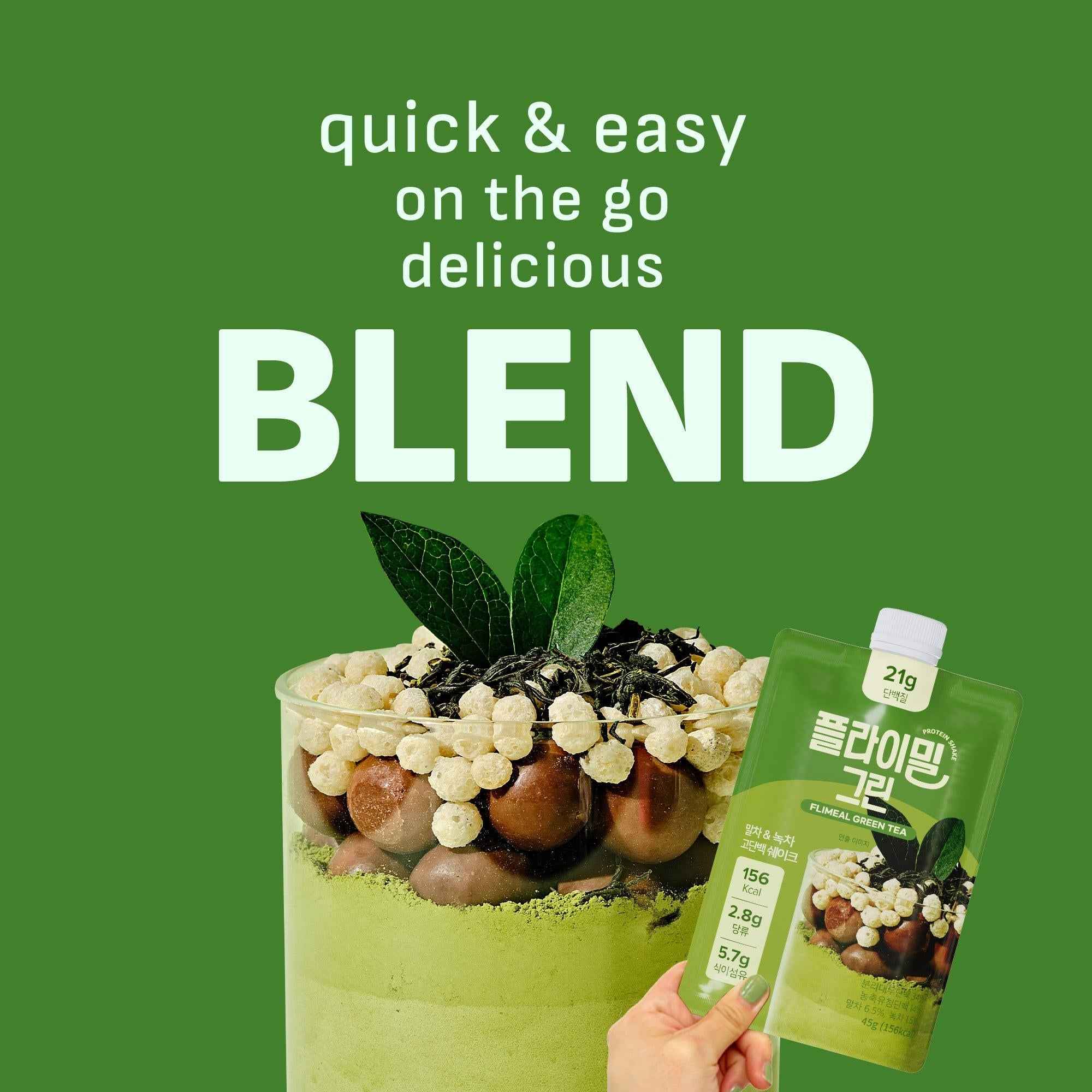 Flimeal GreenTea Matcha Protein Shake Pouch, With Crunchy Protein Balls (7 Packs X 1.59 oz)