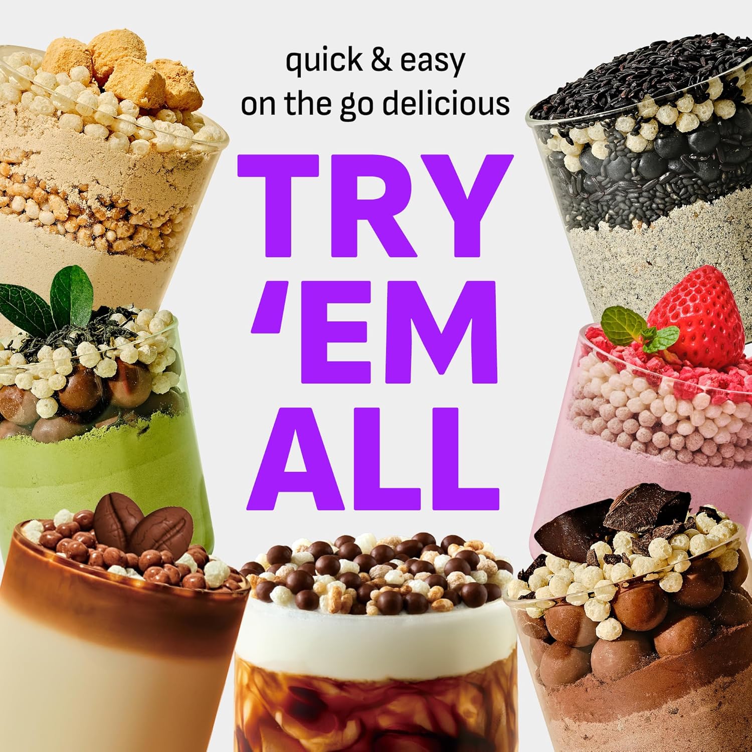 Flimeal Protein Shake Variety Pouch, With Crunchy Protein Balls (14 Servings, 7 Flavor Variety Pack).