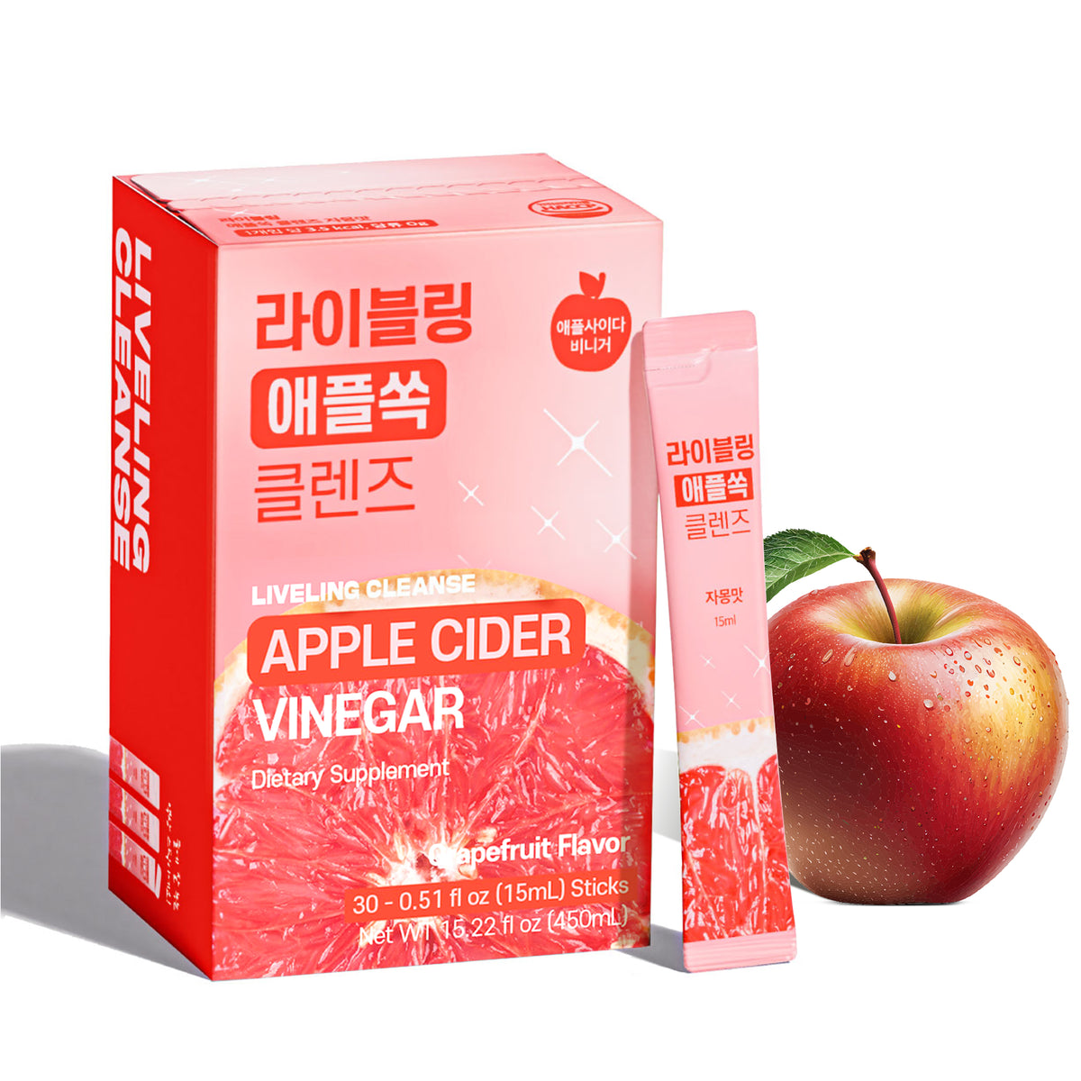 [Liveling] Apple Cider Vinegar Drink Stick & 3-in-1 Shot – Grapefruit Flavor | Supports Digestion, Daily Cleanse, Sugar-Free, Low-Calorie, Portable On-The-Go Packets (30 sticks)