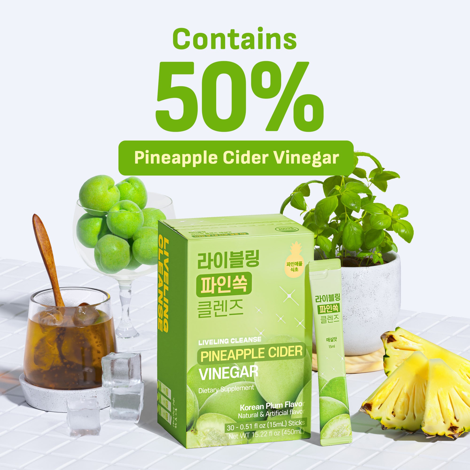[Liveling] Pineapple Cider Vinegar Drink Stick Korean-Plum Flavor (30 sticks).